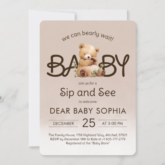 我々は赤ちゃんシャワーsipを待ち、見ることができる 招待状 (正面)