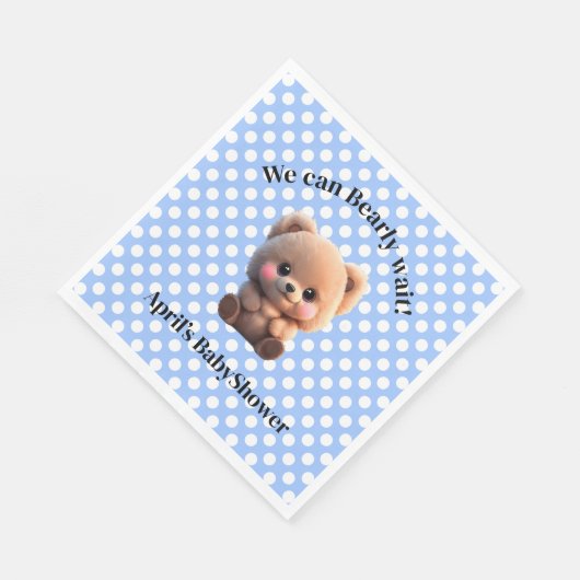 我々は赤ちゃんシャワーteddyクマ水玉模様を心待ち スタンダードランチョンナプキン (角)