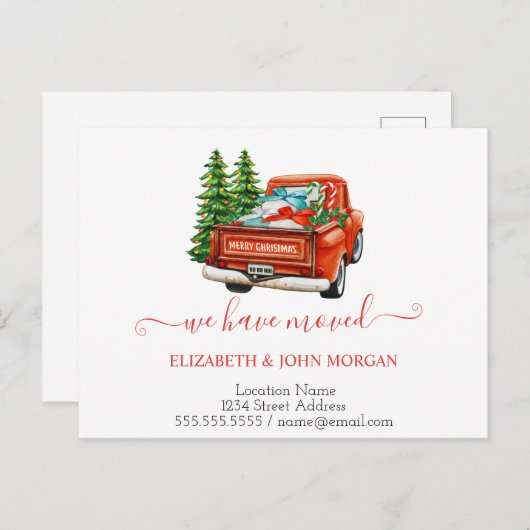 我々は赤トラック松の木のクリスマスを移動した 案内ポストカード (正面/裏面)