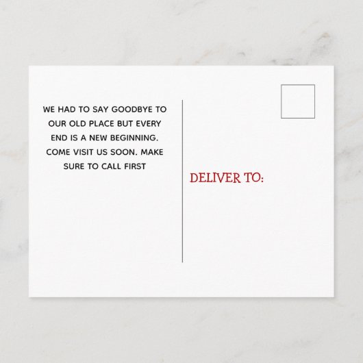 我々は車の新しい家族の住所を移動した 案内ポストカード (裏面)