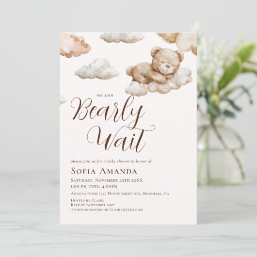 我々は雲の審美的な赤ちゃんシャワーを待つことができる 招待状 (スタンド正面)