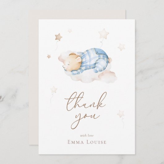 我々は雲の赤ちゃんシャワーでテディベアを待つことができる サンキューカード (正面/裏面)