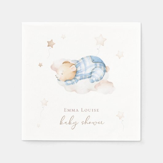 我々は雲の赤ちゃんシャワーでテディベアを待つことができる スタンダードカクテルナプキン (正面)