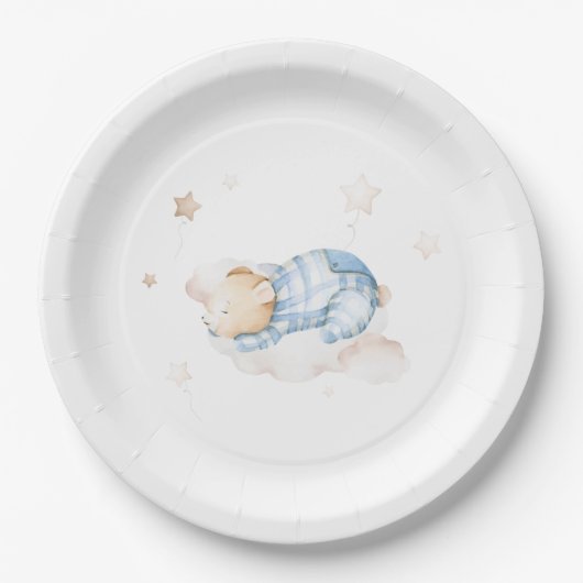 我々は雲の赤ちゃんシャワーでテディベアを待つことができる ペーパープレート (正面)