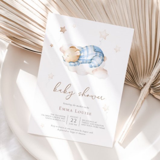 我々は雲の赤ちゃんシャワーでテディベアを待つことができる 招待状