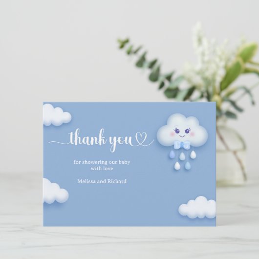 我々は雲の9つのかわいい雲の男の子ベビー サンキューカード (スタンド正面)