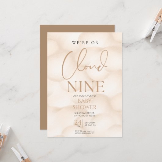 我々は雲の9ベビーシャワー上にある 招待状 (正面/裏面インサイチュ)