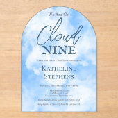 我々は雲の9青い少年の赤ちゃんシャワー上にある アクリル招待状 (正面)