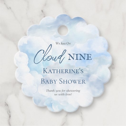 我々は雲の9青い少年の赤ちゃんシャワー上にある フェイバータグ (正面)