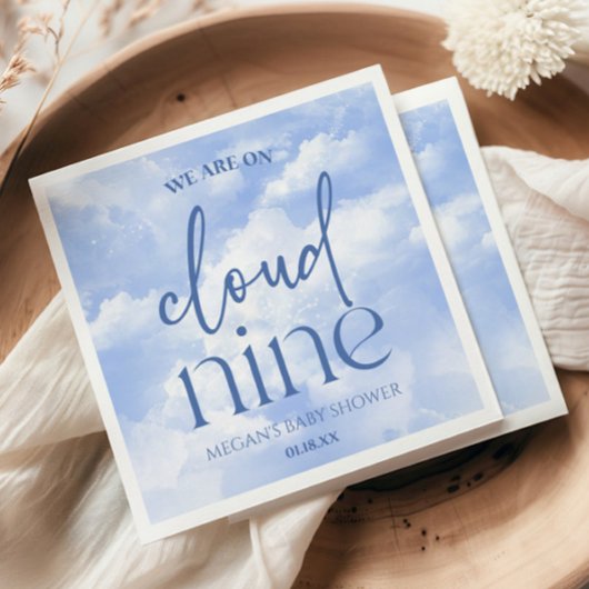 我々は雲の9青い赤ちゃんシャワー上にある スタンダードランチョンナプキン