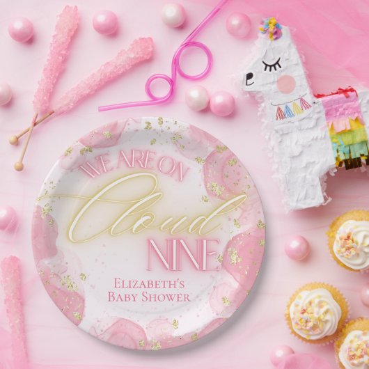 我々は雲9ピンクの金ゴールド女の子の赤ちゃんシャワー上にある ペーパープレート (パーティー)