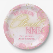 我々は雲9ピンクの金ゴールド女の子の赤ちゃんシャワー上にある ペーパープレート (正面)