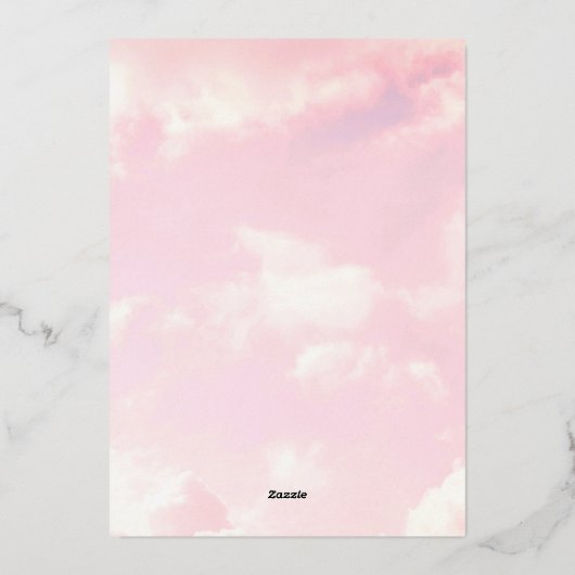 我々は雲9ピンクの雲の赤ちゃんシャワー上にある 箔招待状 (裏面)