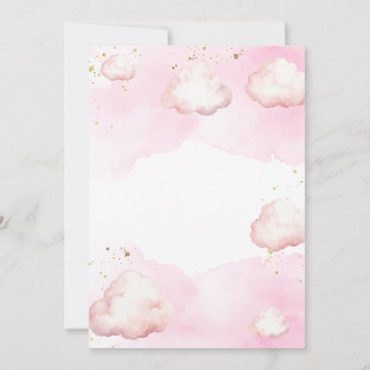 我々は雲9ピンクベビーシャワー金ゴールドグリッター 招待状 (裏面)