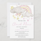 我々は雲9ベビーガール赤ちゃんシャワー上にある 招待状 (正面)