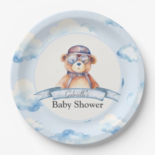 我々は雲9人のヴィンテージの男の子ベビーベイビーシャワー上にある ペーパープレート (正面)