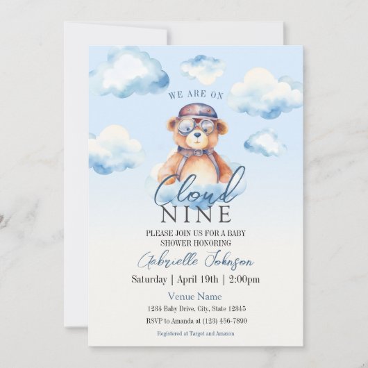 我々は雲9人のヴィンテージの男の子ベビーベイビーシャワー上にある 招待状 (正面)