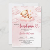 我々は雲9色の水色ピンクのテディベア 招待状 (正面)