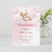 我々は雲9色の水色ピンクのテディベア 招待状 (スタンド正面)