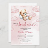 我々は雲9色の水色ピンクのテディベア 招待状 (正面/裏面)