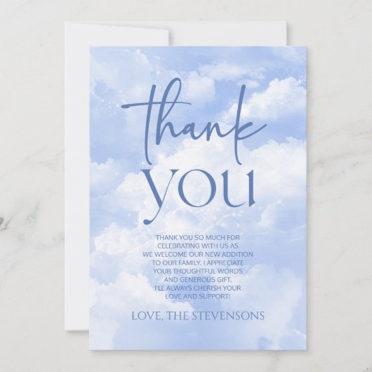我々は雲9輝く雲の赤ちゃんシャワー上にある サンキューカード (正面)