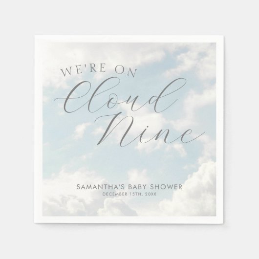 我々は雲9青い雲の赤ちゃんシャワー上にある スタンダードカクテルナプキン (正面)