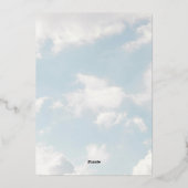 我々は雲9青い雲の赤ちゃんシャワー上にある 箔招待状 (裏面)