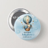 我々は青いアイボリー熱気球の男の子を待つことができる 缶バッジ (正面&裏面)