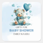 我々は青いテディベアを待つことができる スクエアシール (正面)