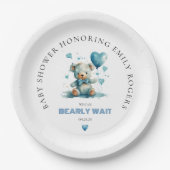 我々は青いテディベアを待つことができる ペーパープレート (正面)
