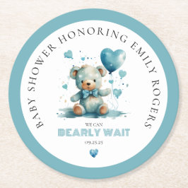 我々は青いテディベアを待つことができる ラウンドペーパーコースター