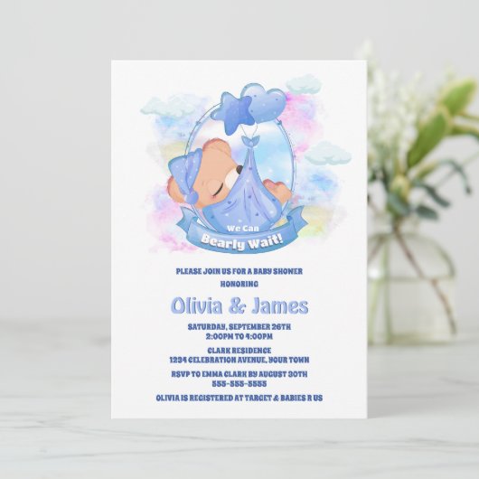 我々は青いテディベア風船を待つことができる 招待状 (スタンド正面)