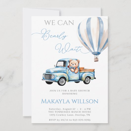 我々は青いテディ赤素朴ちゃんシャワーを待つことができる 招待状 (正面)