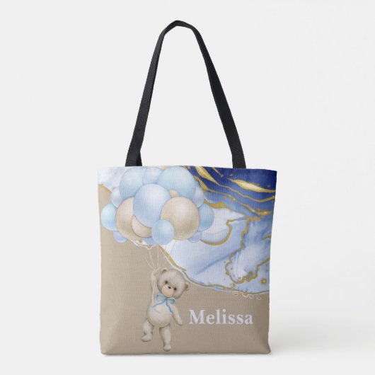 我々は青いバルーンがパーソナライズするのを待つことができる トートバッグ (裏面)