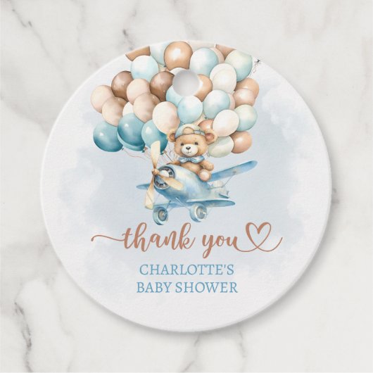 我々は青いバルーン赤ちゃんシャワーを待つことができる フェイバータグ (正面)