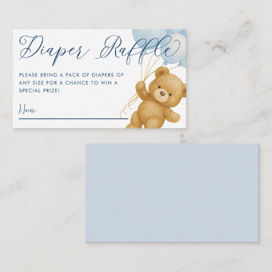 我々は青い赤ちゃんシャワーおむつラッフルを待つことができる エンクロージャーカード (正面/裏面)