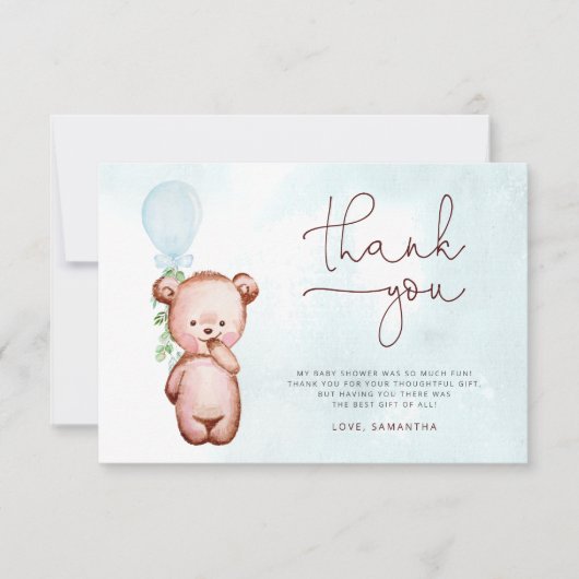 我々は青い赤ちゃんシャワーサンキューカードを待つことができる サンキューカード (正面)