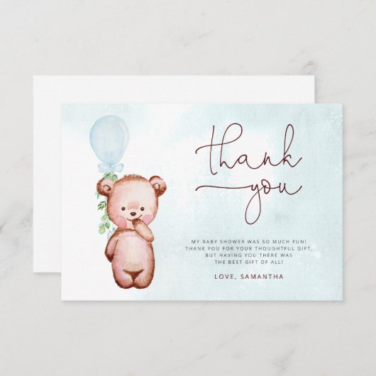 我々は青い赤ちゃんシャワーサンキューカードを待つことができる サンキューカード (正面/裏面)