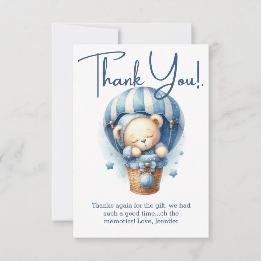 我々は青い赤ちゃんシャワーサンキューカードを待つことができる サンキューカード (正面)