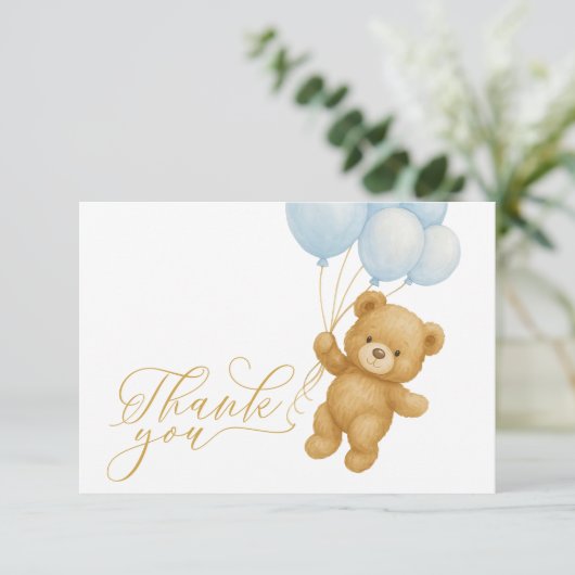 我々は青い赤ちゃんシャワーサンキューカードを待つことができる 招待状 (スタンド正面)