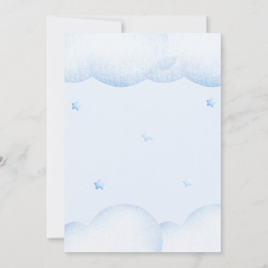 我々は青い赤ちゃんシャワー招待状を待つ 招待状 (裏面)