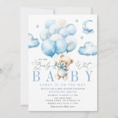 我々は青い赤ちゃんシャワー招待状を待つ 招待状 (正面)