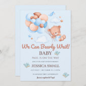 我々は青い赤ちゃんシャワー招待状を待つ 招待状 (正面/裏面)