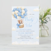 我々は青テディベア男の子の赤ちゃんシャワーを心待ちできる 招待状 (スタンド正面)