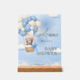 我々は青テディベア赤ちゃんシャワーを待つことができる アクリルサイン