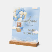 我々は青テディベア赤ちゃんシャワーを待つことができる アクリルサイン (傾斜)