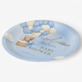 我々は青テディベア赤ちゃんシャワーを待つことができる ペーパープレート (アングル)