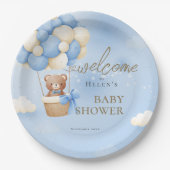 我々は青テディベア赤ちゃんシャワーを待つことができる ペーパープレート (正面)