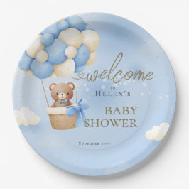 我々は青テディベア赤ちゃんシャワーを待つことができる ペーパープレート