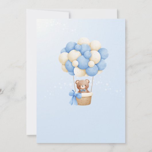 我々は青テディベア赤ちゃんシャワーを待つことができる 招待状 (裏面)